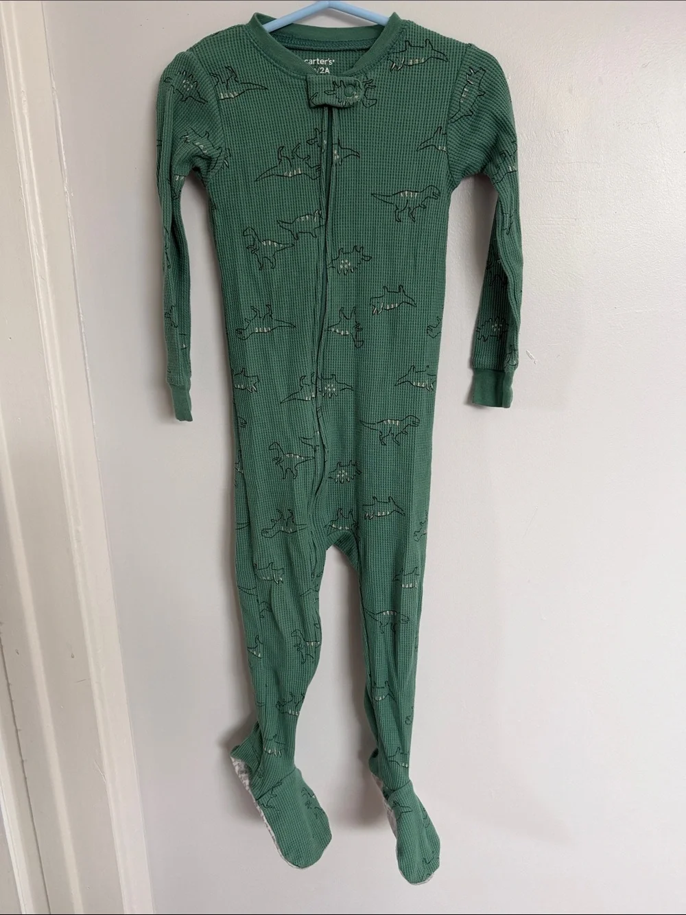 Carter's Green Dinosaur Waffle-Knit Footed One-Piece size 2T